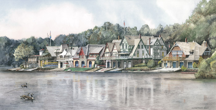 Boathouse Row 6 Santoleri limited Edition Print from Watercolor Painting