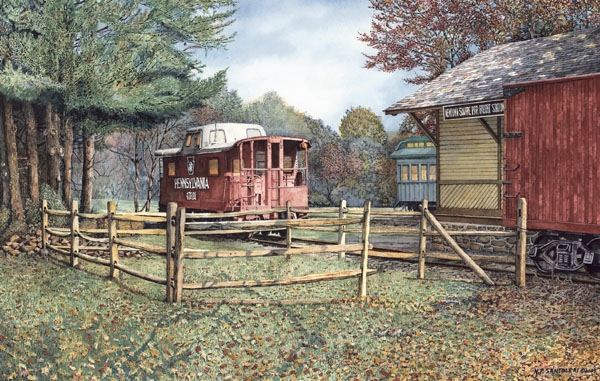 Newtown Square Train Station by Santoleri limited edition prints from watercolor painting